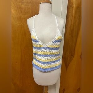 French Connection crochet striped scalloped tank top